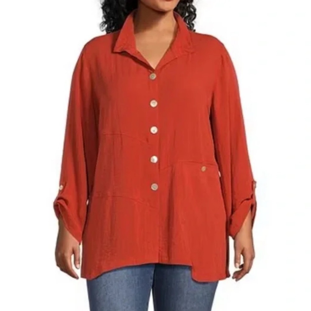 John Mark Burnt Orange Tunic Top Lagenlook Sz 1X